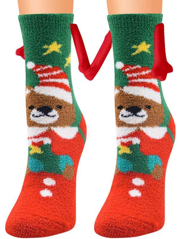 New Coral Velvet Christmas Socks Autumn and Winter Cotton Stickers Magnet Hand Socks Mid-Tube Socks