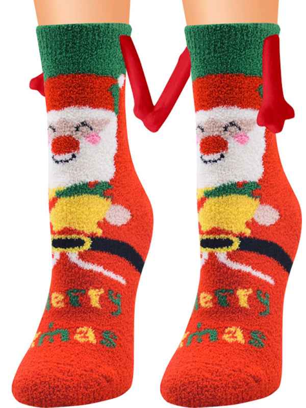 New Coral Velvet Christmas Socks Autumn and Winter Cotton Stickers Magnet Hand Socks Mid-Tube Socks