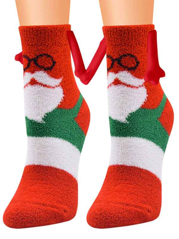New Coral Velvet Christmas Socks Autumn and Winter Cotton Stickers Magnet Hand Socks Mid-Tube Socks