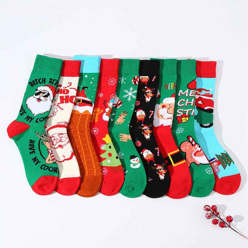 New Christmas mid-calf socks Santa Claus pure cotton socks