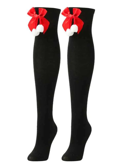 New Christmas Striped Over the Knee Socks for Women - Bow Design Ball Socks - Shello's Creative Boutique
