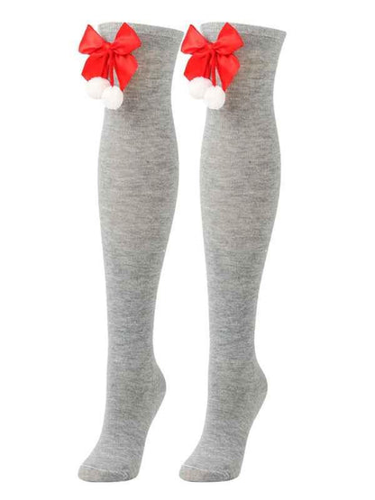 New Christmas Striped Over the Knee Socks for Women - Bow Design Ball Socks - Shello's Creative Boutique