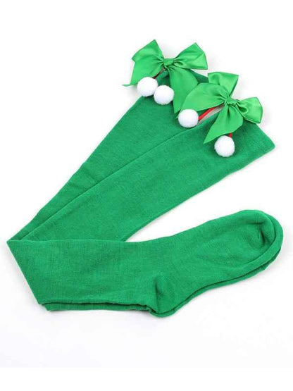 New Christmas Striped Over the Knee Socks for Women - Bow Design Ball Socks - Shello's Creative Boutique