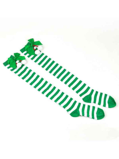 New Christmas Striped Over the Knee Socks for Women - Bow Design Ball Socks - Shello's Creative Boutique