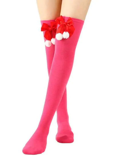New Christmas Striped Over the Knee Socks for Women - Bow Design Ball Socks - Shello's Creative Boutique