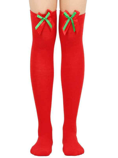 New Christmas Striped Over the Knee Socks for Women - Bow Design Ball Socks - Shello's Creative Boutique