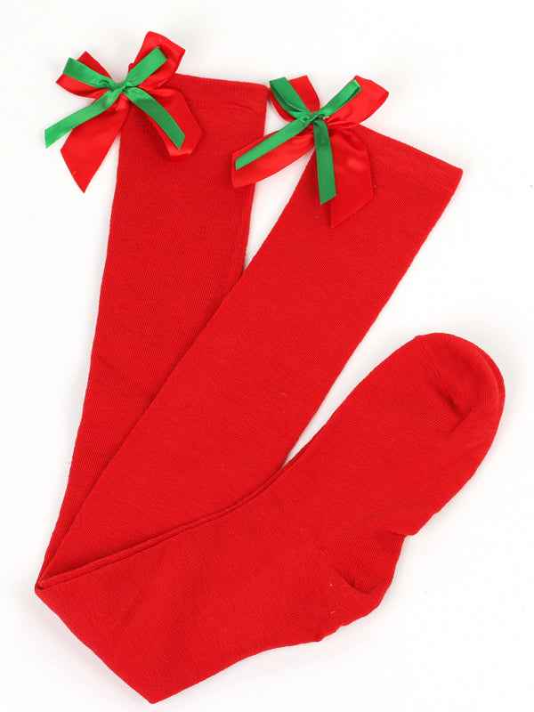 New bow Christmas socks ball socks over the knee socks women's long Christmas striped stockings