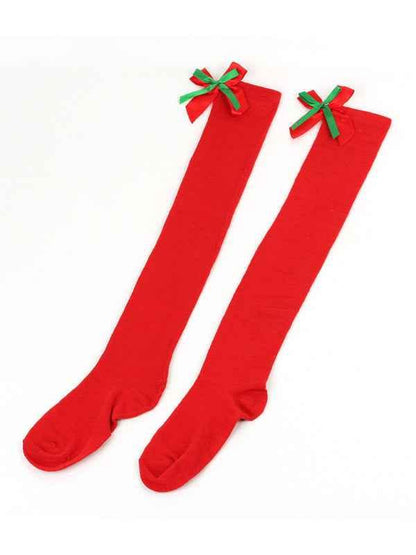New Christmas Striped Over the Knee Socks for Women - Bow Design Ball Socks - Shello's Creative Boutique