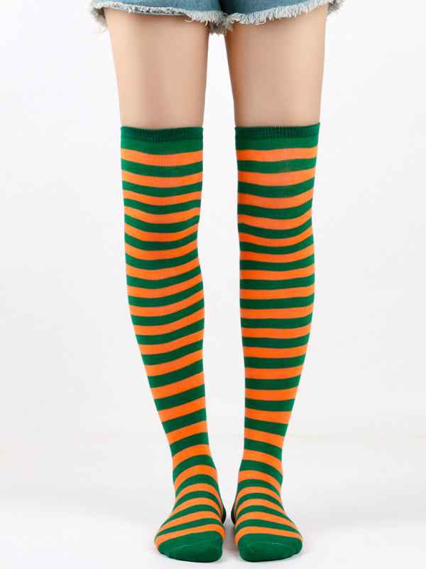 New daily casual over-the-knee socks for women long Christmas and Halloween striped stockings