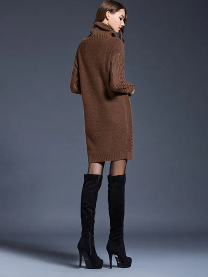 Women's Turtleneck Sweater Dress - Effortless Style with Long Sleeve and Loose Fit - Shello's Creative Boutique