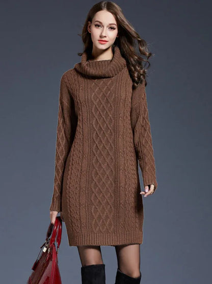 Women's Turtleneck Sweater Dress - Effortless Style with Long Sleeve and Loose Fit - Shello's Creative Boutique