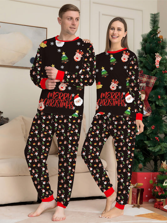 New Santa Claus printed long-sleeved home wear pajamas parent-child set (mom style) Shello's Creative Boutique