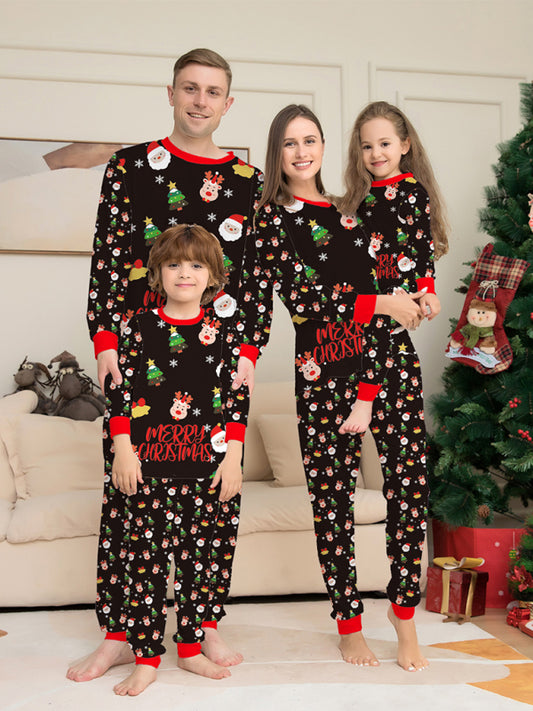 New Santa Claus printed long-sleeved home wear pajamas parent-child set (mom style) Shello's Creative Boutique