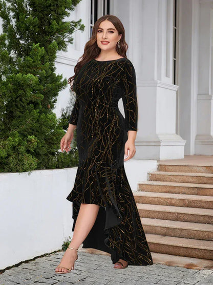 Three-Quarter Sleeve Mermaid High-Low Hem Maxi Velvet Dress – Shello's Creative Boutique - Shello's Creative Boutique