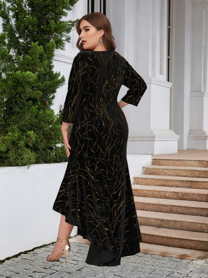 Three-Quarter Sleeve Mermaid High-Low Hem Maxi Velvet Dress – Shello's Creative Boutique - Shello's Creative Boutique