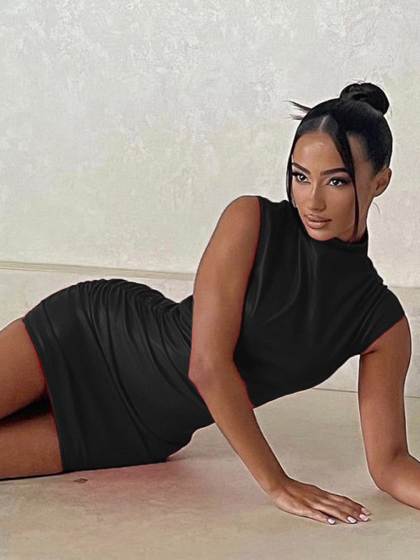 New American style sleeveless pleated hip-hugging elegant dress Shello's Creative Boutique