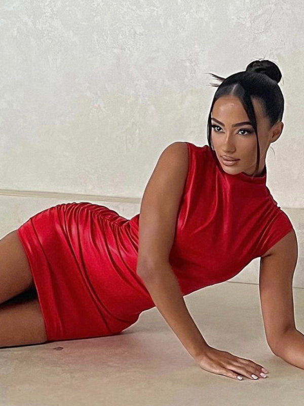 New American style sleeveless pleated hip-hugging elegant dress Shello's Creative Boutique