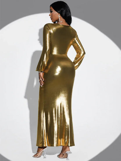 Solid Colour Twist Long Sleeve Slit Dress – Shello Creative Boutique - Shello's Creative Boutique