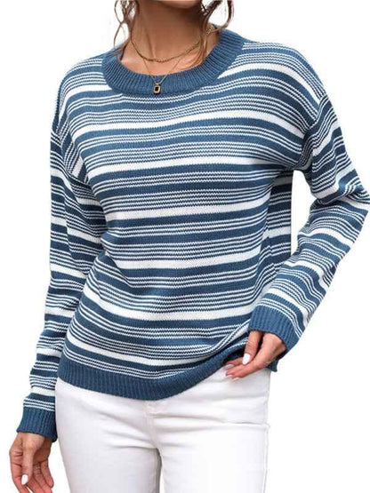 Casual Striped Sweater - Elevate Your Style with Comfort and Versatility - Shello's Creative Boutique