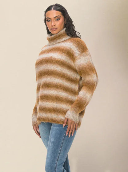Women's Striped Lapel Sweater - Casual Loose Style for Spring and Summer - Shello's Creative Boutique