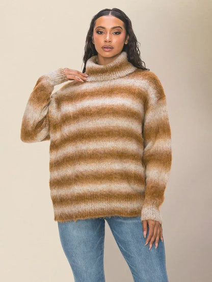 Women's Striped Lapel Sweater - Casual Loose Style for Spring and Summer - Shello's Creative Boutique