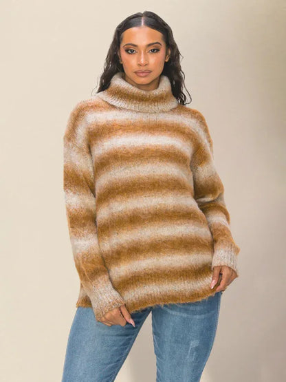 Women's Striped Lapel Sweater - Casual Loose Style for Spring and Summer - Shello's Creative Boutique