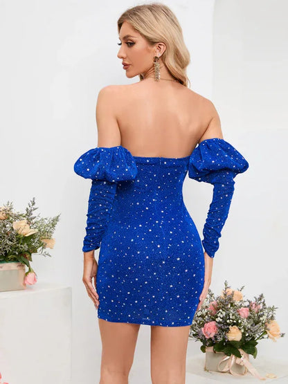 Sexy Chest-Wrapped Short Skirt Starry Sky Deep V Drop Shoulder Fashion Hot Girl Dress - Shello's Creative Boutique