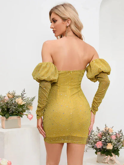 Sexy Chest-Wrapped Short Skirt Starry Sky Deep V Drop Shoulder Fashion Hot Girl Dress - Shello's Creative Boutique