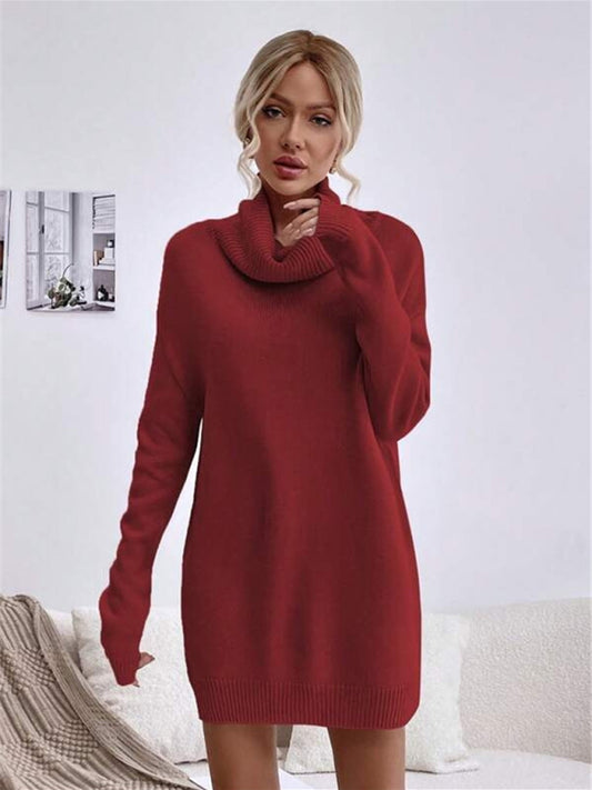 Women's new solid color loose turtleneck knitted sweater dress Shello's Creative Boutique