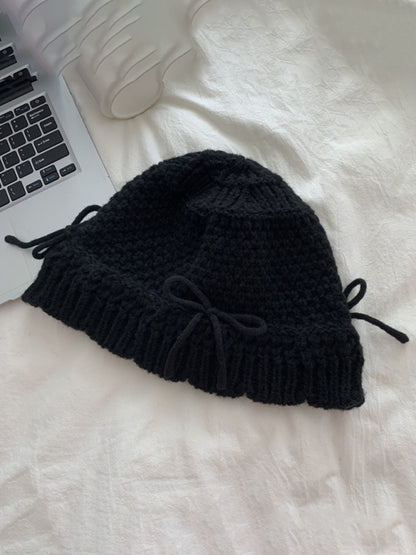 New women's warm and cute all-match bow warm knitted fisherman hat
