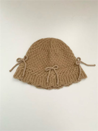 New women's warm and cute all-match bow warm knitted fisherman hat