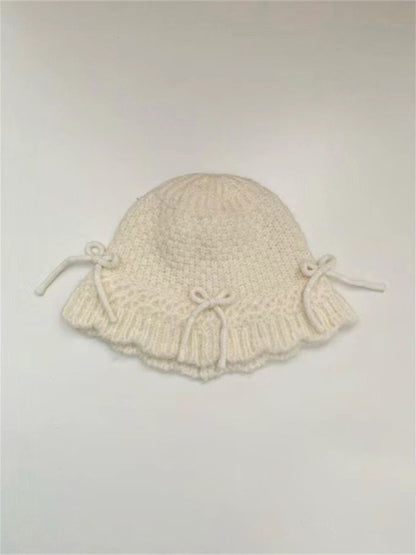 New women's warm and cute all-match bow warm knitted fisherman hat