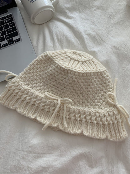 New women's warm and cute all-match bow warm knitted fisherman hat
