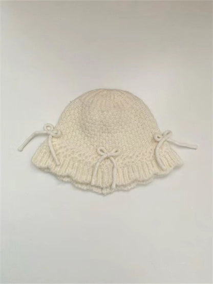 New women's warm and cute all-match bow warm knitted fisherman hat