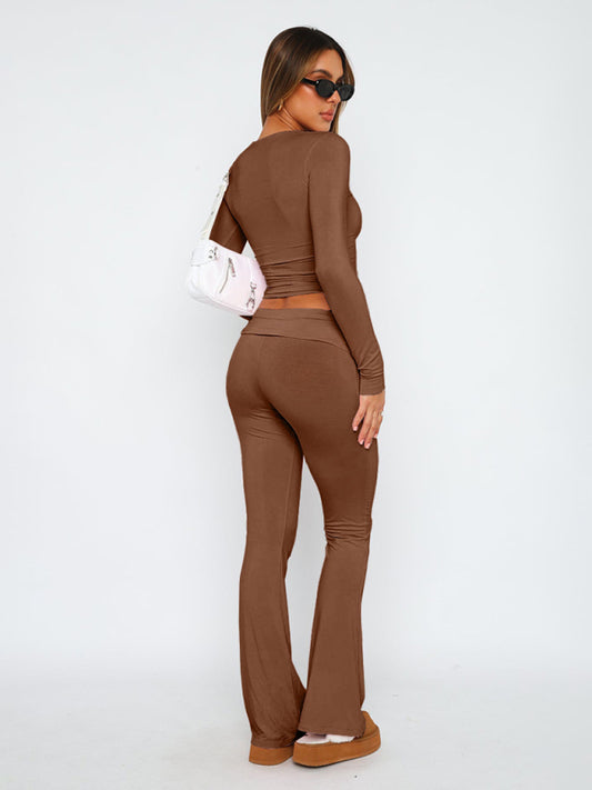 Women's New Fashionable Solid Color Comfortable Slimming Low Waist Flare Pants Shello's Creative Boutique