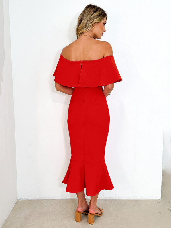 Women's one-shoulder slim and elegant fishtail dress Shello Creative Boutique