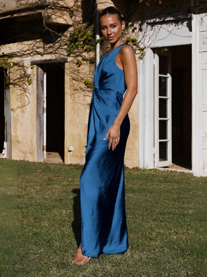 Women's V-Neck Knotted Pleated Sleeveless Dress | Elegant & Timeless Fashion - Shello's Creative Boutique