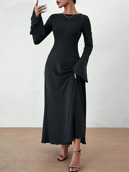 Women's Backless Lace-Up Bell Sleeve Dress – Effortless Elegance for Every Season - Shello's Creative Boutique