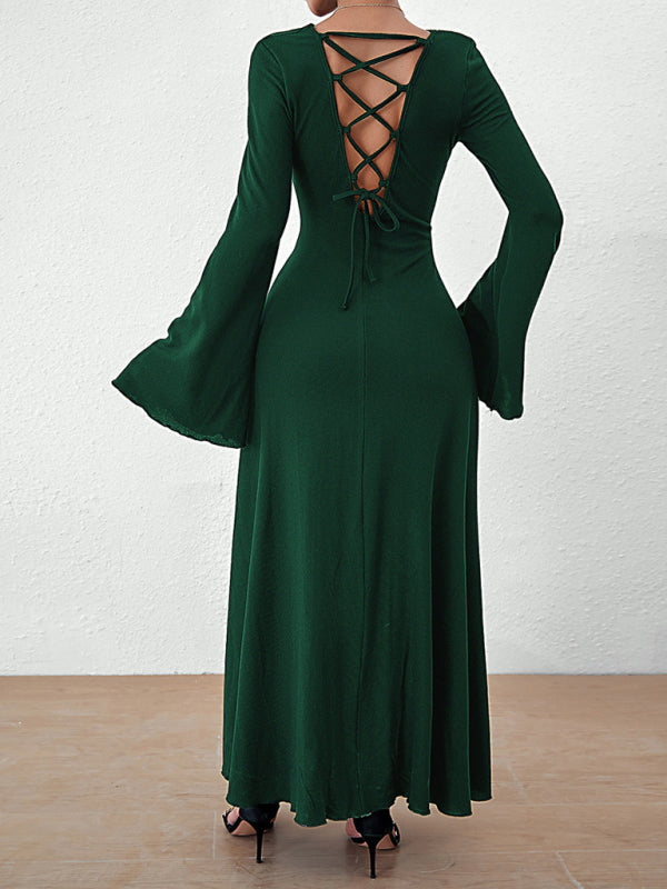 Women's backless lace-up bell sleeve dress Shello Creative Boutique