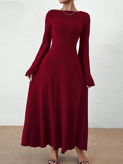 Women's Backless Lace-Up Bell Sleeve Dress – Effortless Elegance for Every Season - Shello's Creative Boutique