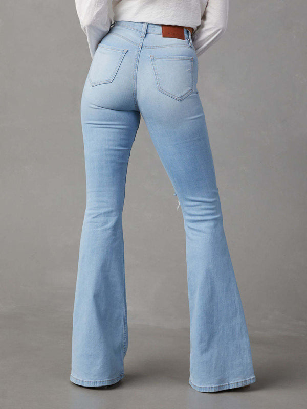 Women's washed ripped high-waisted denim wide-leg trousers Shello Creative Boutique