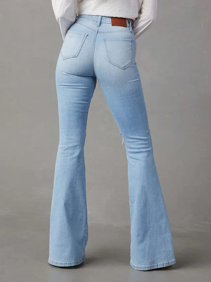 Women's Washed Ripped High-Waisted Wide-Leg Denim Trousers - Shello's Creative Boutique