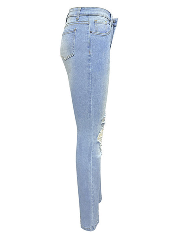 Women's washed ripped high-waisted denim wide-leg trousers Shello Creative Boutique