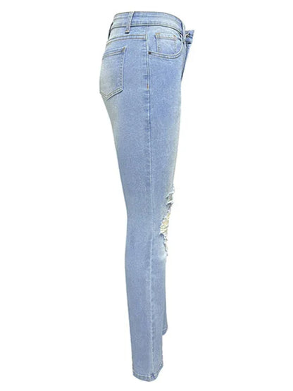Women's Washed Ripped High-Waisted Wide-Leg Denim Trousers - Shello's Creative Boutique