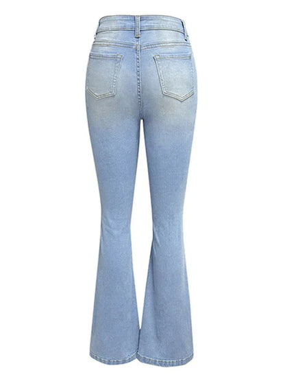 Women's Washed Ripped High-Waisted Wide-Leg Denim Trousers - Shello's Creative Boutique