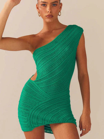 Hollow Sexy Tight Skirt with Hollowed Waist and One Shoulder Patchwork Dress - Shello's Creative Boutique