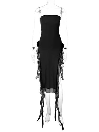 Women's Sexy Style Breast-Wrapped Splicing Lace Exposed Leg-Slit Dress - Shello's Creative Boutique