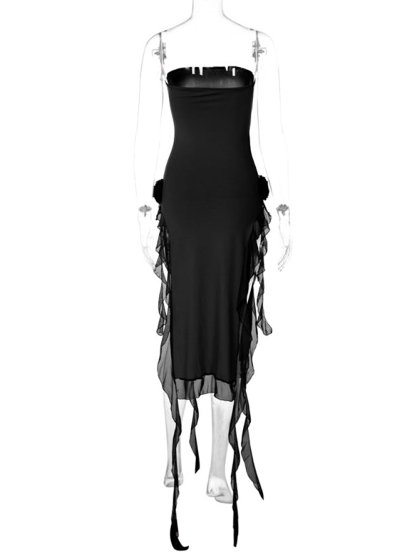 Women's Sexy Style Breast-Wrapped Splicing Lace Exposed Leg-Slit Dress Shello Creative Boutique