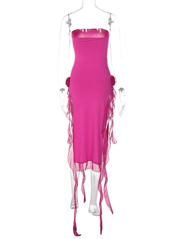 Women's Sexy Style Breast-Wrapped Splicing Lace Exposed Leg-Slit Dress Shello Creative Boutique