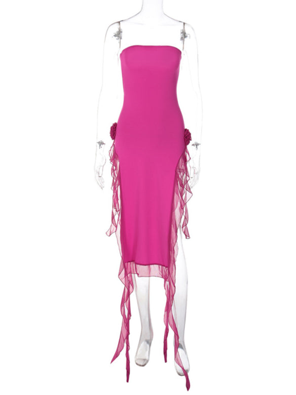 Women's Sexy Style Breast-Wrapped Splicing Lace Exposed Leg-Slit Dress Shello Creative Boutique